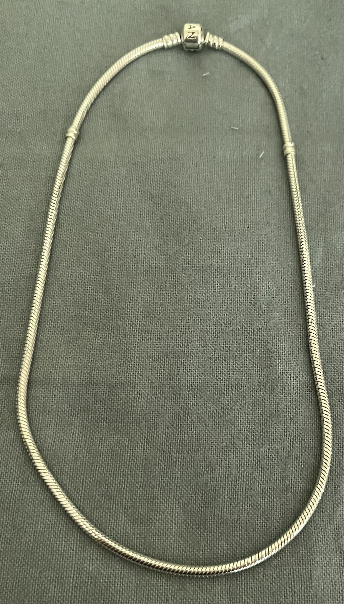 Pandora Moments Snake Chain Barrel Clasp Charm Necklace 17.7 Inches