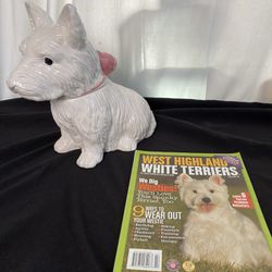 Vintage Mesa Home Products West Highland White Terrier W/ Pink Bow Cookie Jar & Dog Fancy Westie Magazine