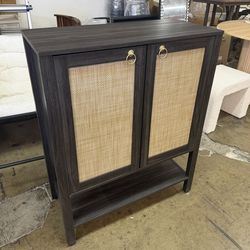 New assembled Rattan Shoe Storage Cabinet - 5 Tier Farmhouse Boho Shoe Storage Organizer Cabinet with Doors and Shelves, Tall Shoe Rack for Entryway, 