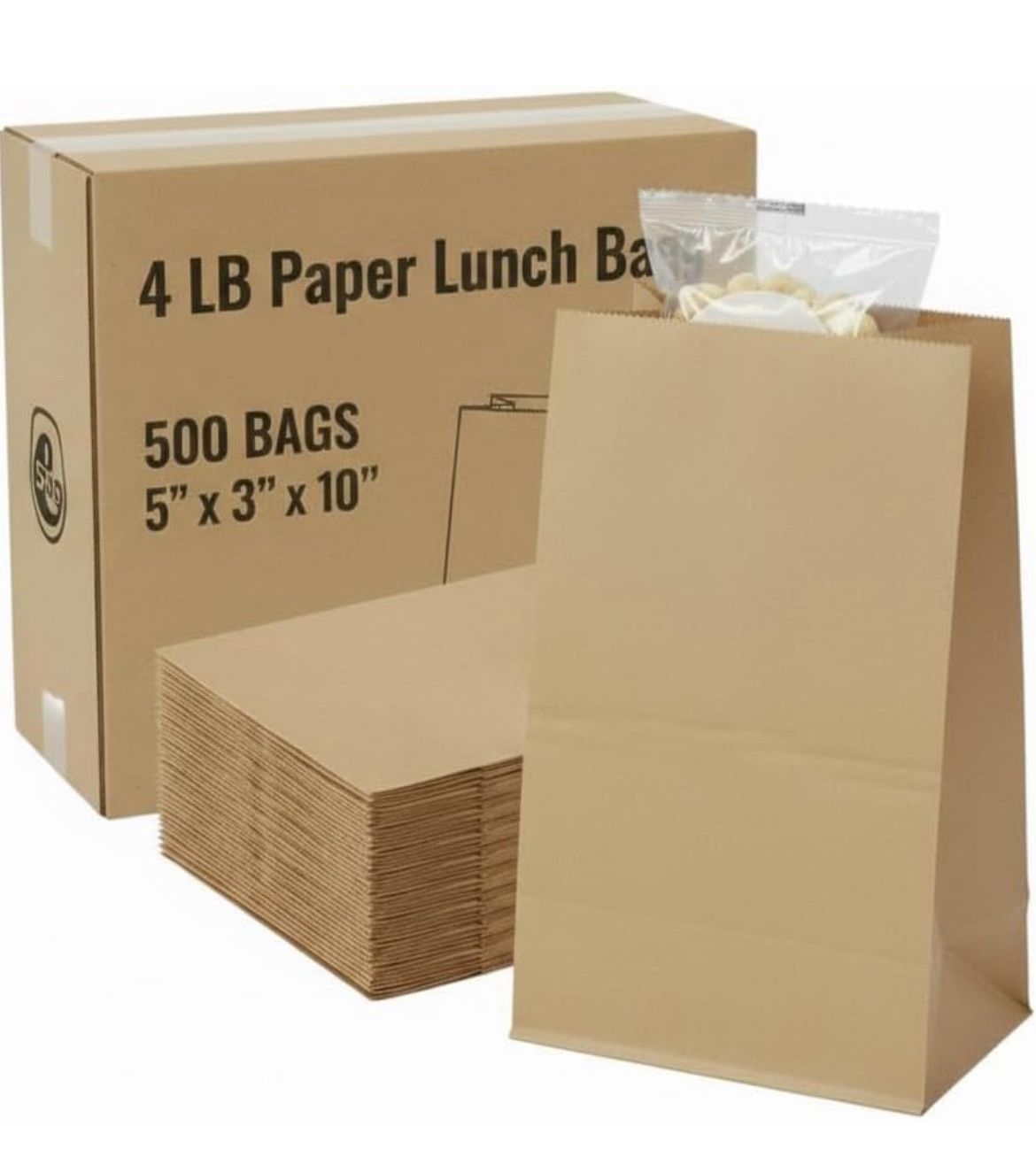 Brown Kraft Paper Bags, 4 lb Capacity, 5x3x10 Inches, 500 Count Bulk Pack