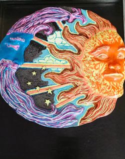 Sun, moon, clouds and stars hand painted décor.(Outdoor-Indoor)