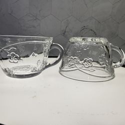 Set of (6) Anchor Hocking Savannah Clear glass punch or coffee/tea cups They  feature an embossed floral design around the cup and on the bottom. Cup 