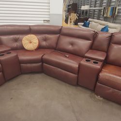 Beautiful Elegant Luxury All Electric Powered Large Italian Leather Sectional Sofa