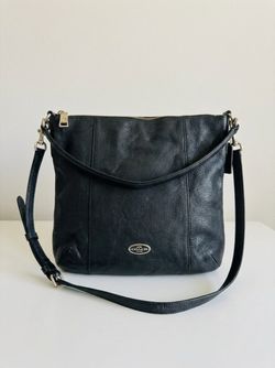 Coach Black Pebbled Leather Hobo Crossbody Bag, Zip Top, Adjustable Strap