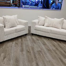 (NEW IN BOX)- Super Comfy Cream Sofa & Loveseat With Pillows Finance Available $54 down pmt only!!