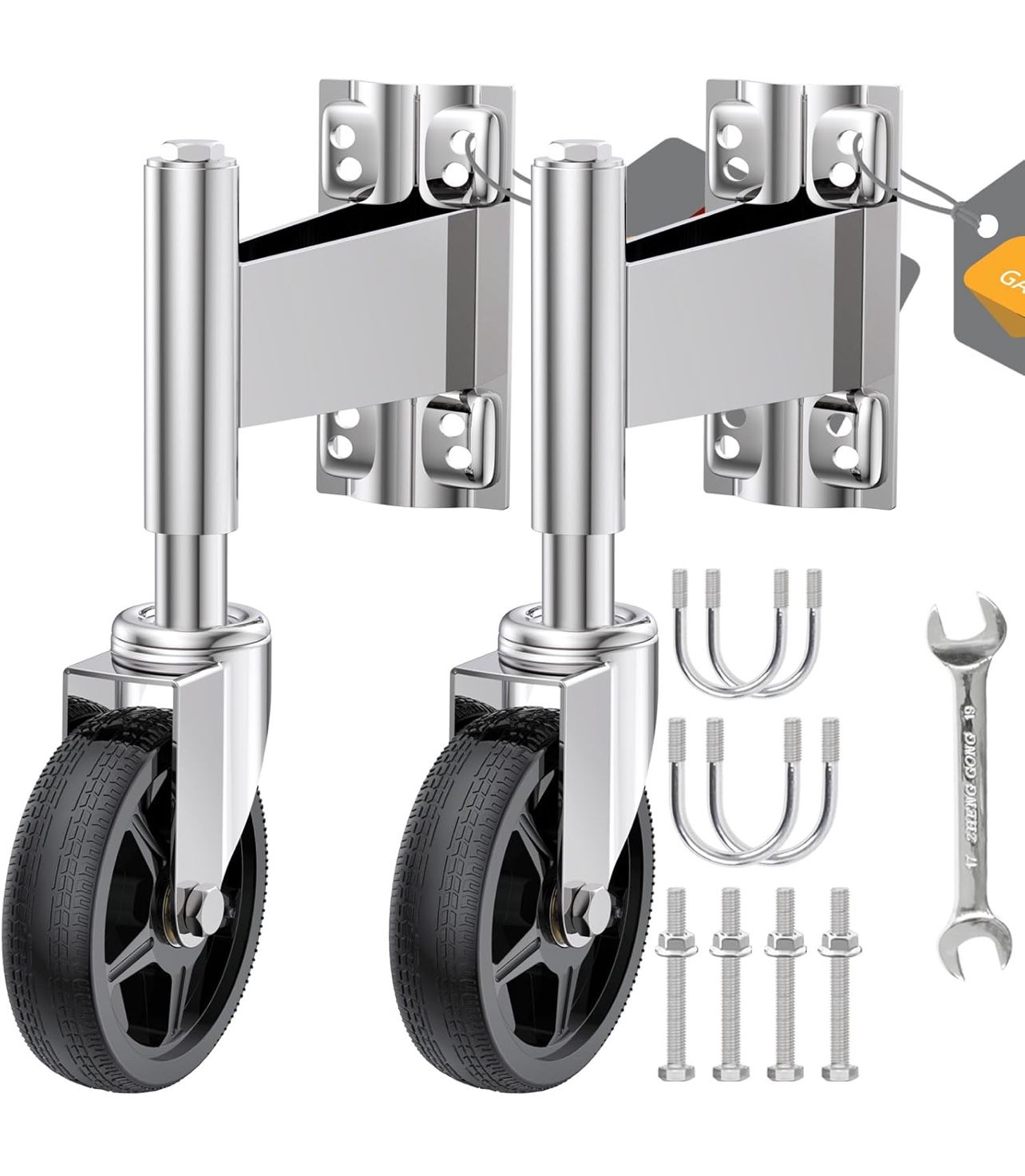 WOOSKY Spring Loaded Tube Gate Casters 5" Heavy Duty Wheels With Hardware for Metal, Wooden, Fence, Swing Gates, 400 Lbs Load Capacity, Pack of 2