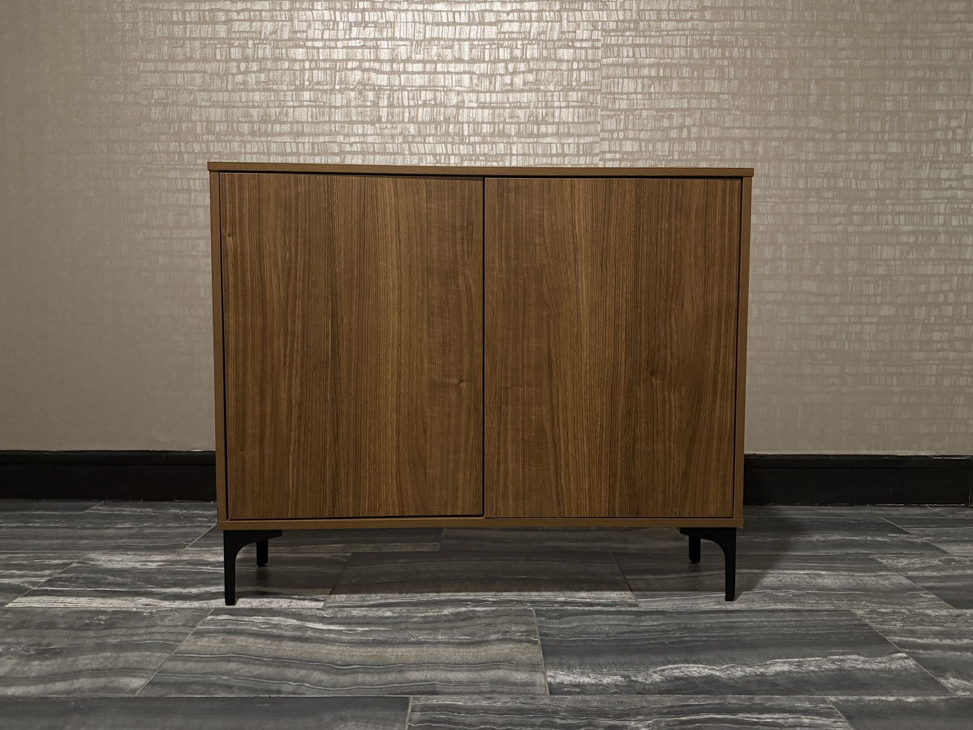 Narrow Walnut Finish Hallway Accent Storage Cabinet