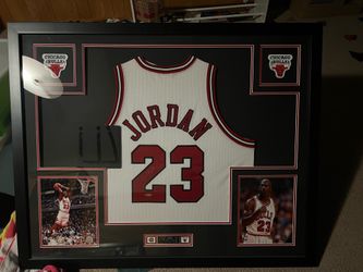 Jordan, LeBron, Rivera autographed framed jerseys