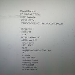 HP Elite book 2760p I7 2.7ghz For Parts