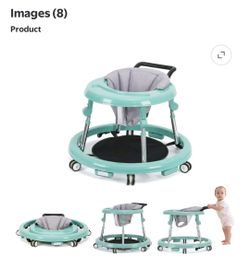 Baby Walker with 9 Adjustable Heights, Non-Slip Wheels & Removable Activity Tray for Infants 6-18 Months, Green