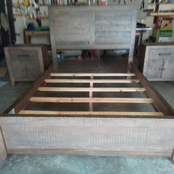 Rustic Farmhouse Barnwood Style Queen Size Bed Frame With Nightstands.  Quality made.