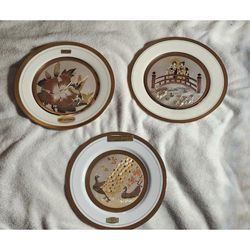 Chokin Plate Decorative 18kt Gold Art Japan Peacock Swan lot of 3 Eiwa Shaddy