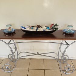 Entrance Table Solid Wood Iron Base 