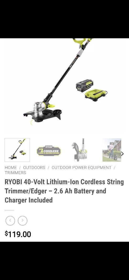 RYOBI 40 VOLT TRIMMER WITH Battery And Charger