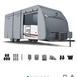 RV/Travel Trailer 7 Layer Heavy Duty , Toy Hauler Cover Fits 27’-30’ With Tongue Cover. Extra Windproof Straps & Gutter Cover