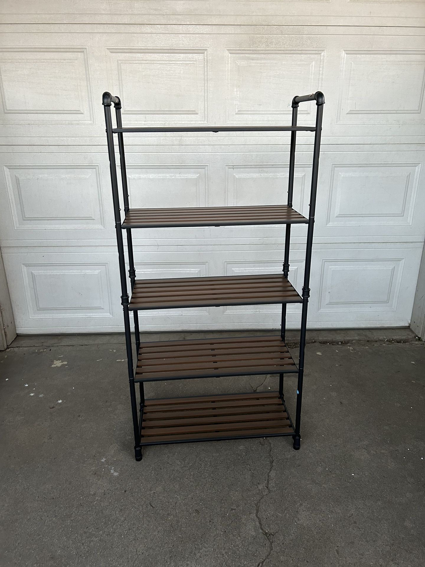 Bathroom Shelves, 5-Tier Storage Rack, Plant Flower Stand, 25.5 x 12.2 x 51 Inches, for Living Room, Balcony, Kitchen, Rustic Brown and Black 