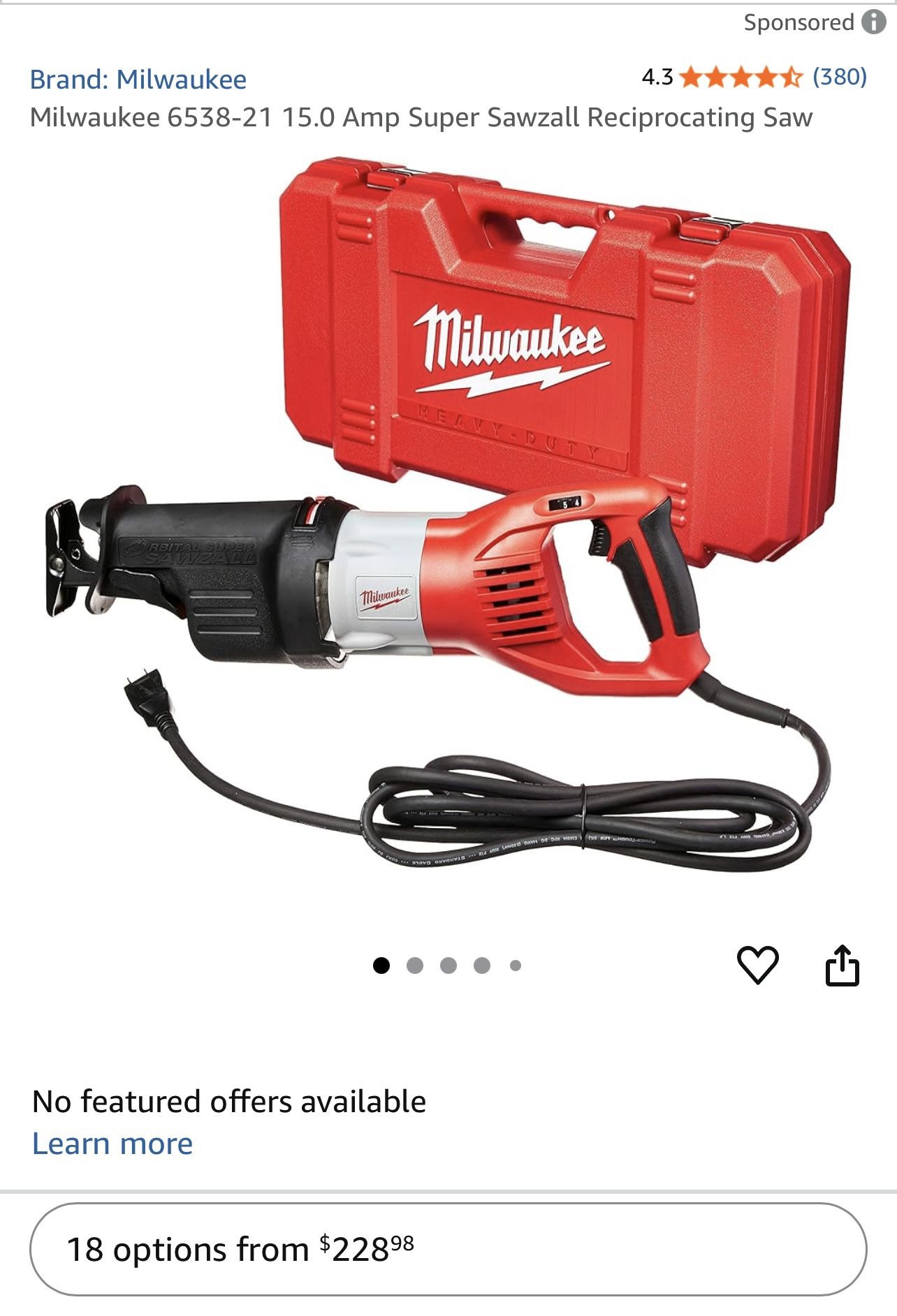 Milwaukee 6538-21 15.0 Amp Super Sawzall Reciprocating Saw