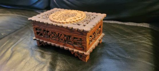 Vintage Cut Out Wood Jewelry Box Two Toned Wood Rare