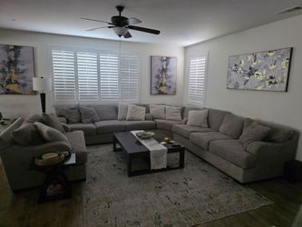 Large Gray Fabric U-Shaped Sectional Sofa