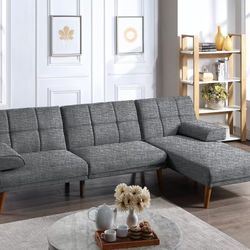 Brand New Grey Adjustable Sofa Sleeper w Chaise Lounge 