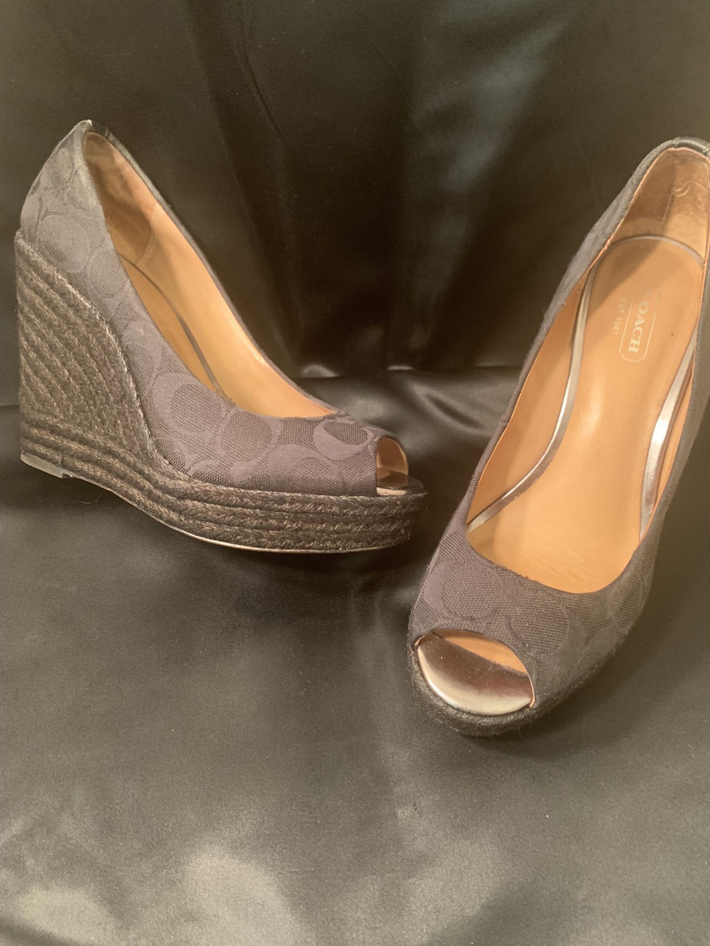 Coach Black Wedge Open Toe Shoes