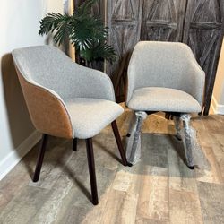 New Set Of 2 MERAKII Upholstered Dining Armchairs Leather/Fabric Combination Accent Vanity Desk Chair   