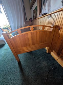 Wooden Bed Headboard and Footboard comes with nice mattress and really nice mattress topper