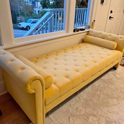 Yellow Velvet button tufted bench / Couch