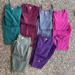 Bundle of 6 Scrub Sets- women’s Small Tops- Xs/XXS bottoms- Dickies 