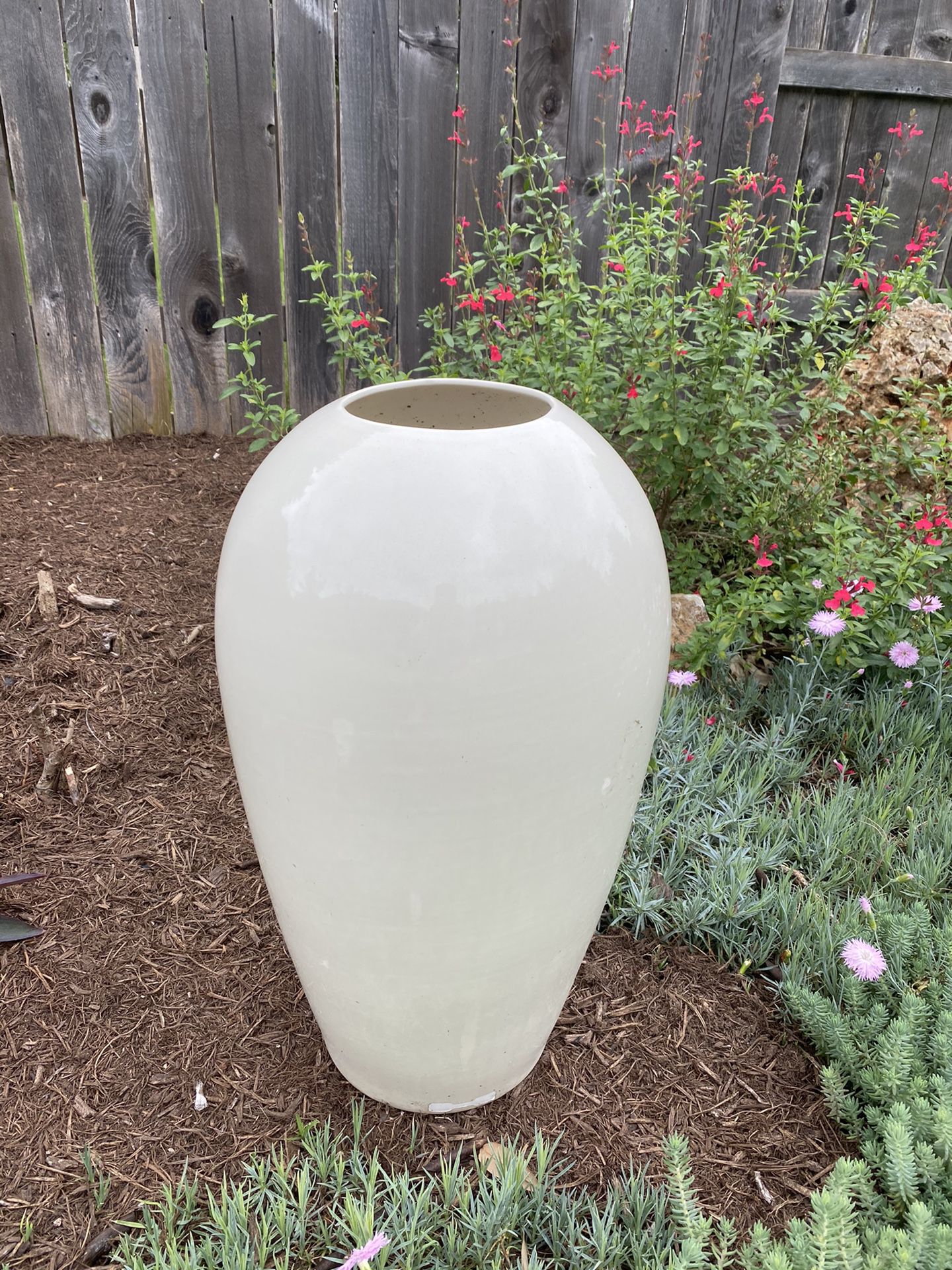 Vintage Large White 22” Planter or Fountain Vase w Drain Hole in Base