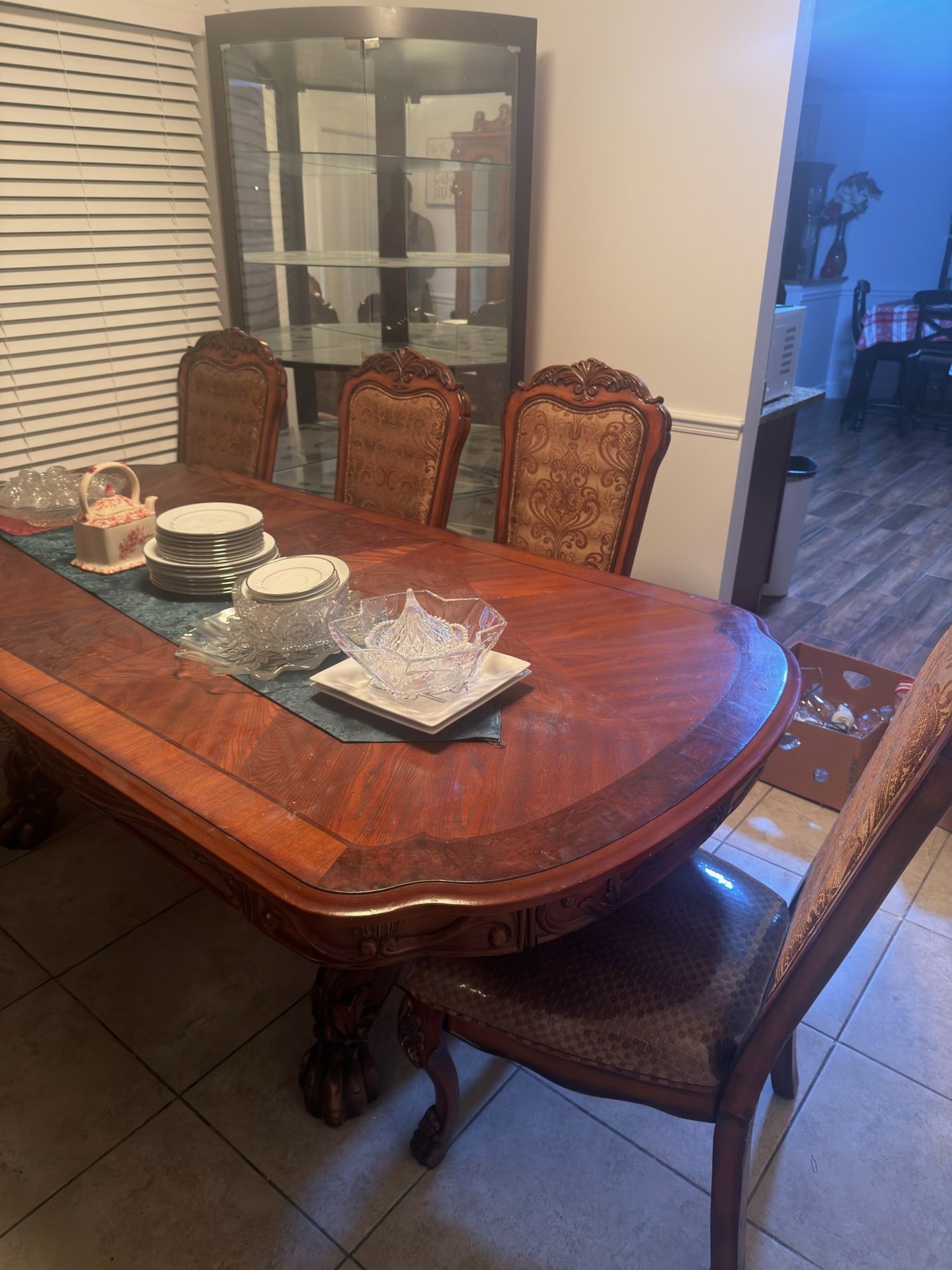Wood Table Cherry wood formal dining room table and lighted china cabinet