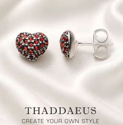 Thaddaeus Red Sterling Silver Crystal Heart Stud Earrings