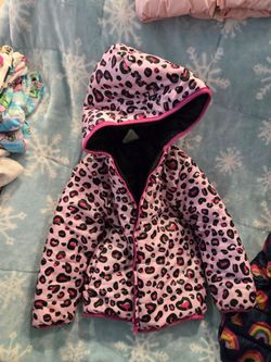 Girls Pink Leopard Print Puffer Jacket