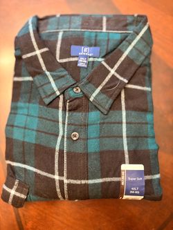 George Men's Super Soft Long Sleeve Flannel Shirt Teal Black Plaid 4XLT NWT