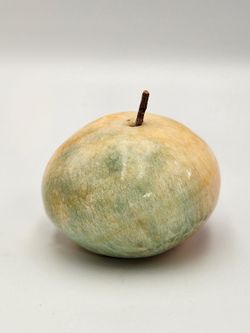 Vintage Marble Stone Apple Paperweight Green Beige Yellow Orange Decorative H2