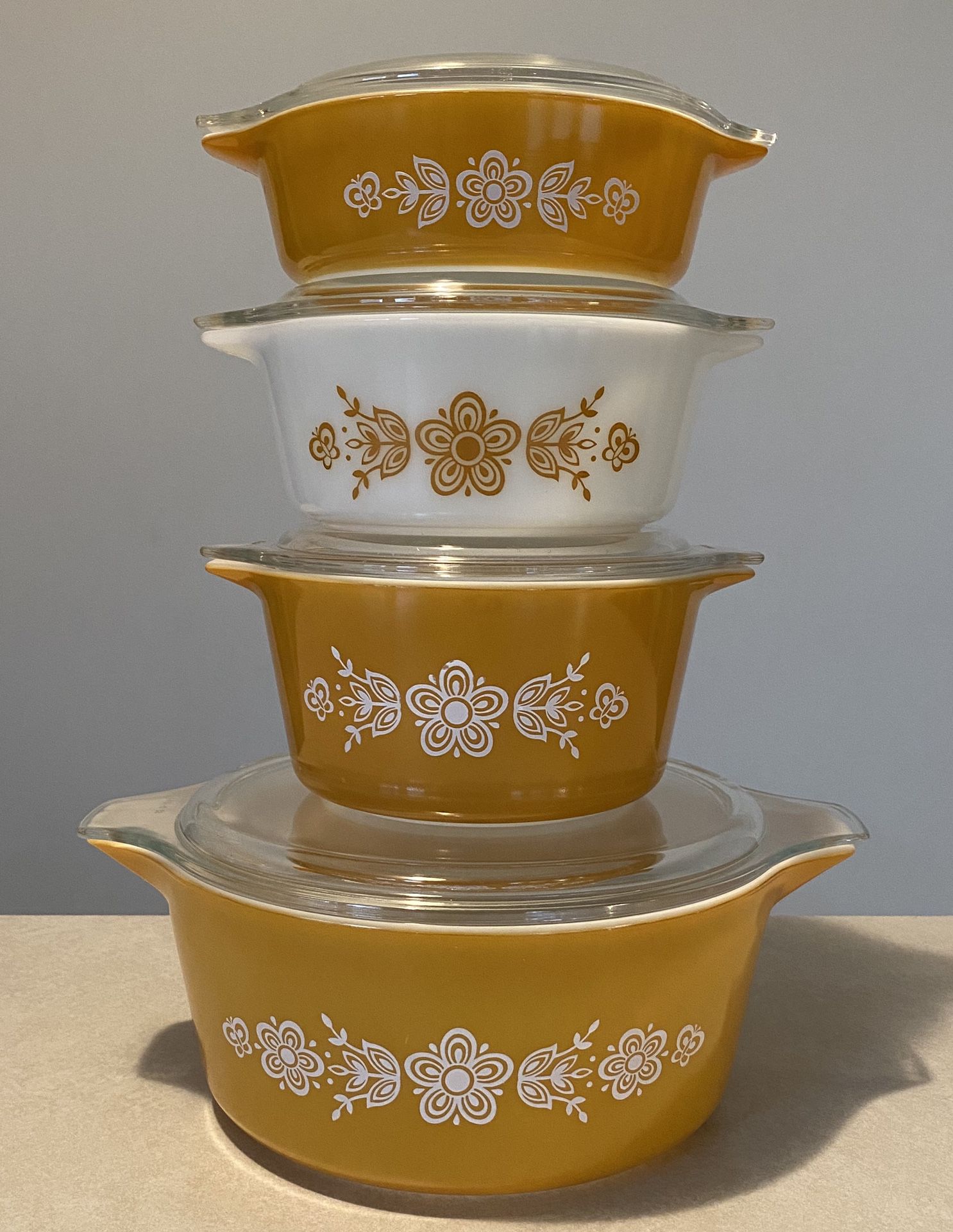 Vintage Butterfly Gold Pyrex Dishes Lot Set with Lids