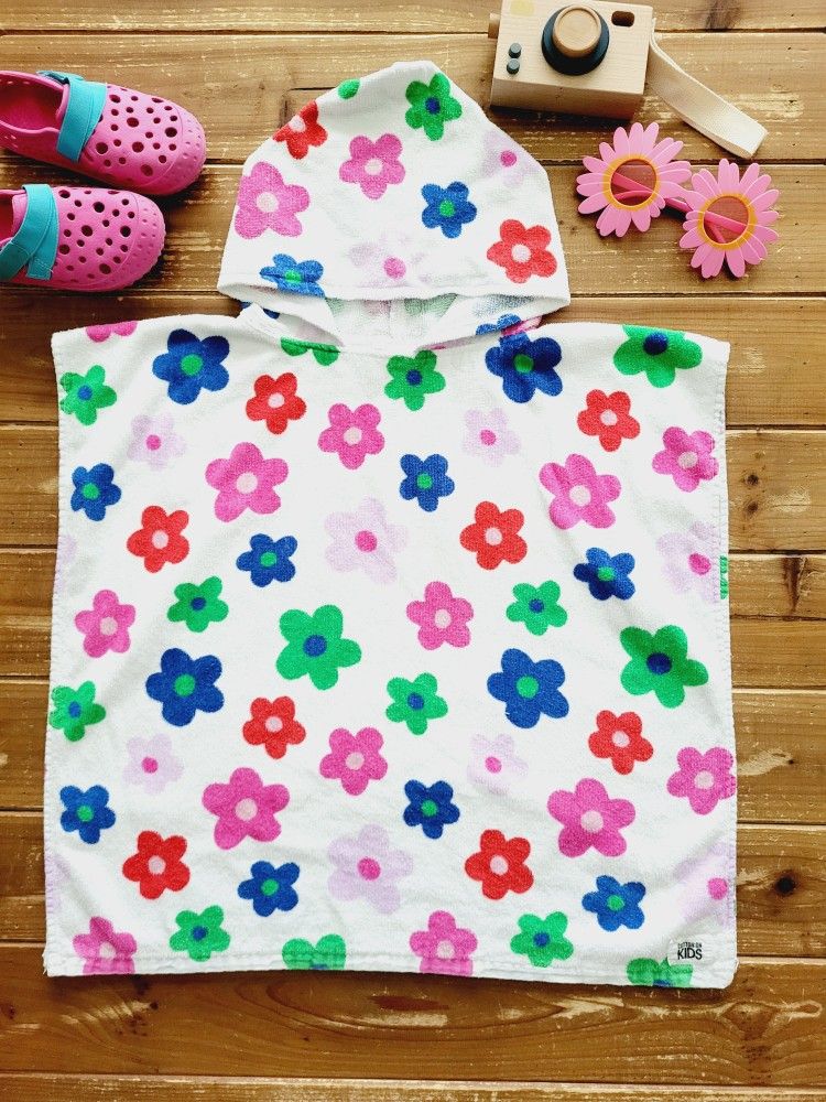 SIZE 4T-10YRS GIRLS MULTICOLOR FLORAL SWIM HOODIE PONCHO