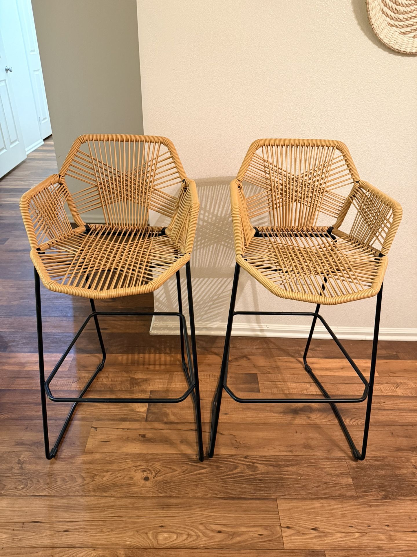 Woven Counter Stools (Set of 2) – Boho / Rattan Style