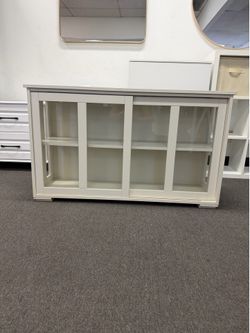 New assembled Buffet Storage Cabinet with Glass Sliding Door and Adjustable Shelves,