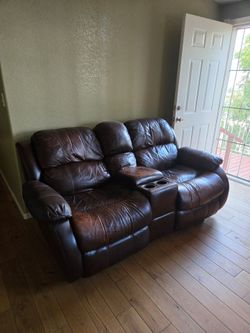 Sofa Set // w Recliners, cup holders, and storage