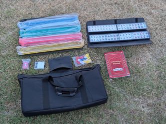 American Mahjong Set 166 White Tiles 4 Colored Racks Pushers Padded Travel Bag