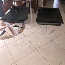 VINTAGE LUCITE MID CENTURY FOLDING TABLES WITH STAND 