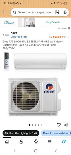 Gree R32 18,000 BTU 24.5 SEER SAPPHIRE Wall Mount Ductless Mini Split Air Conditioner Heat Pump 208/230V