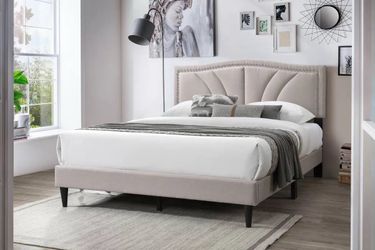 Queen size light brown tufted bed with orthopedic mattress