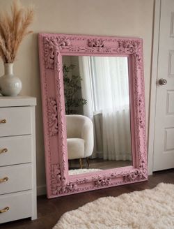 Stunning Vintage Style Blush Pink Ornate Floor Mirror | Large Statement Wall Mirror | Shabby Chic | French Cottage Decor