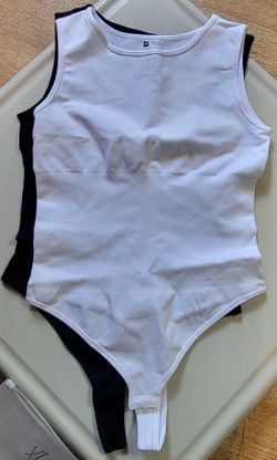 2PC Women's Crew Neck Sleeveless Bodysuits Racerback Halter Tank Top Body Suits