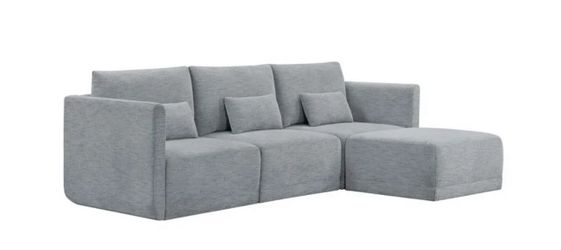 Beautiful Drew Modular Sectional Sofa with Ottoman by Drew Barrymore, Gray Fabric (New/Nuevos)