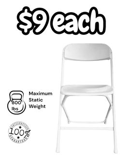 Brand New White Folding Chairs 800 LBS Capacity Static Weight Commercial Grade 