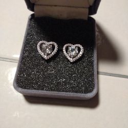 Sterling Silver Heart Halo Stud Earrings