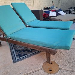 2 Wood Pool Lounge Chairs